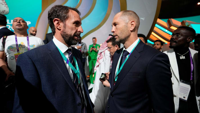 England manager Gareth Southgate and USA’s Gregg Berhalter at the World Cup draw